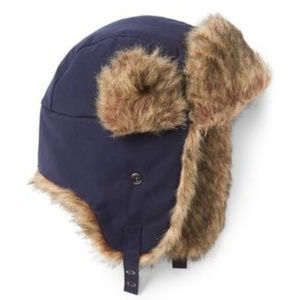 Gap NWT Mens Navy Blue Faux Fur Lined Trapper Hat S/M L/XL